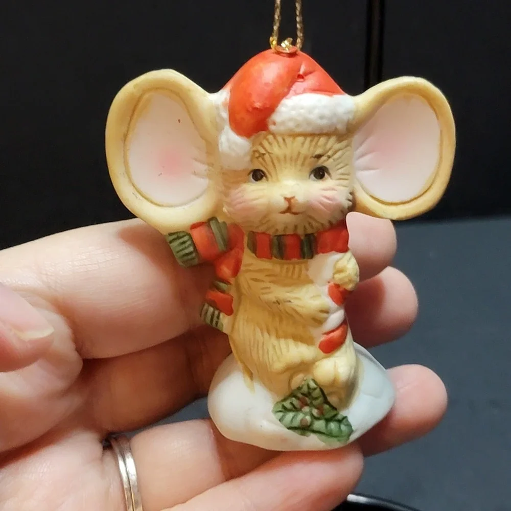 Mouse With Big Ears Ceramic Christmas Ornament